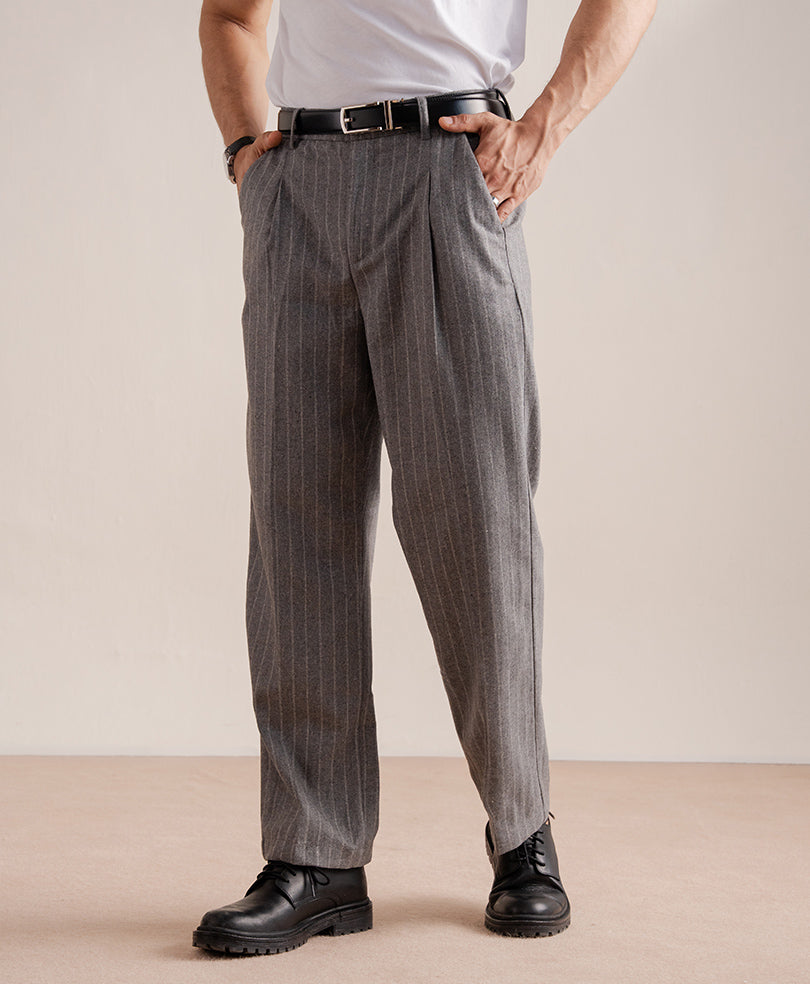Grey Pinstripe Tailored Pants