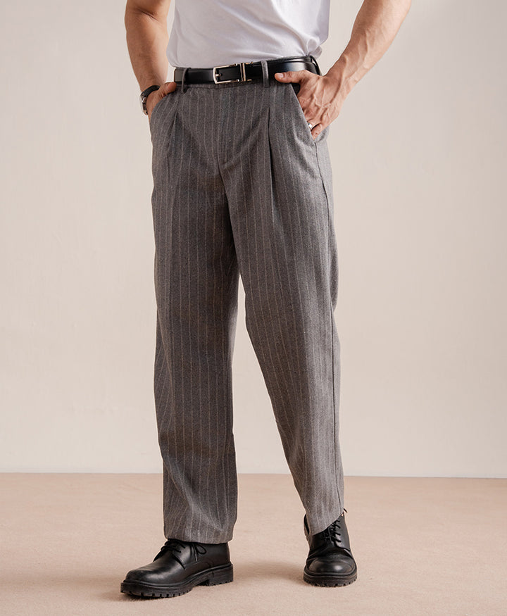 Grey Pinstripe Tailored Pants