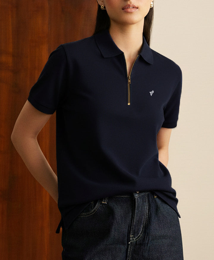 Navy Basic Zip POLO (Women)