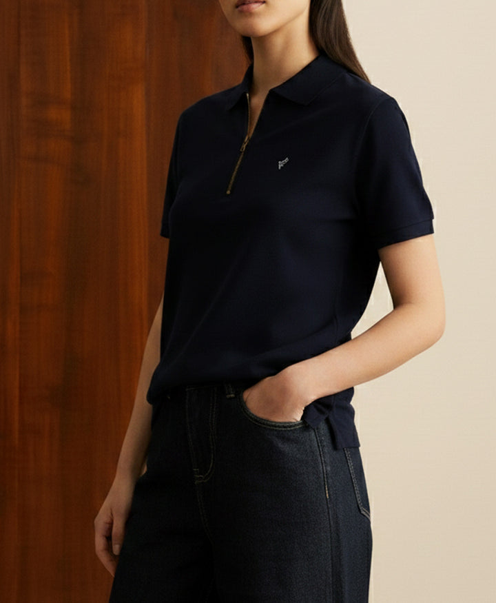 Navy Basic Zip POLO (Women)