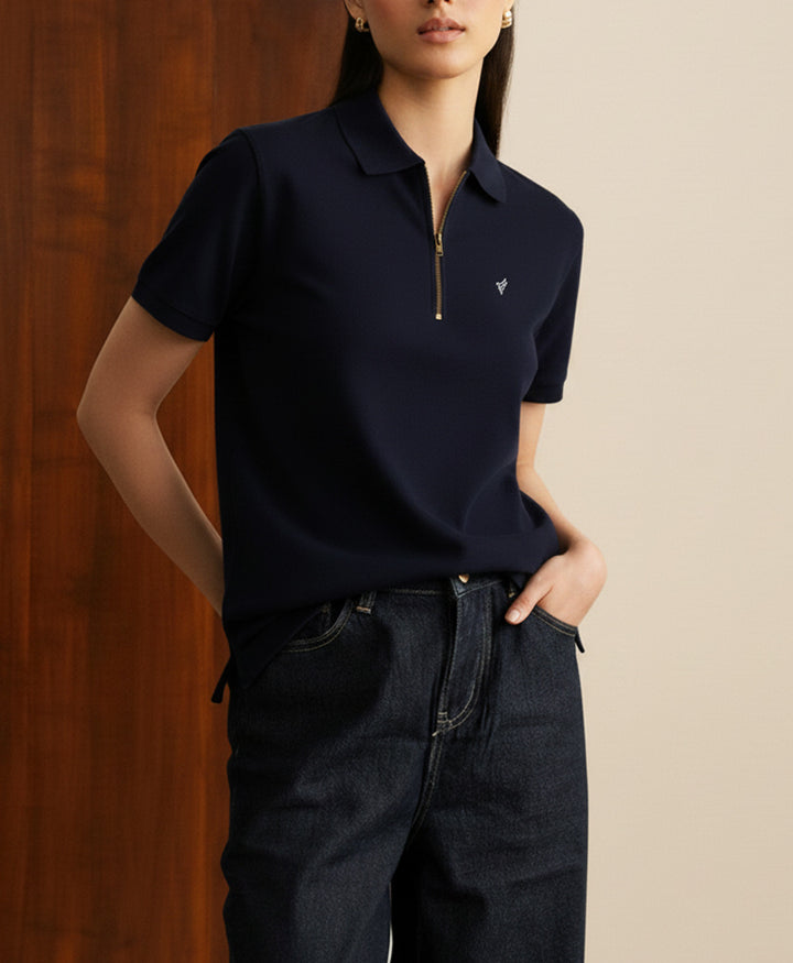 Navy Basic Zip POLO (Women)