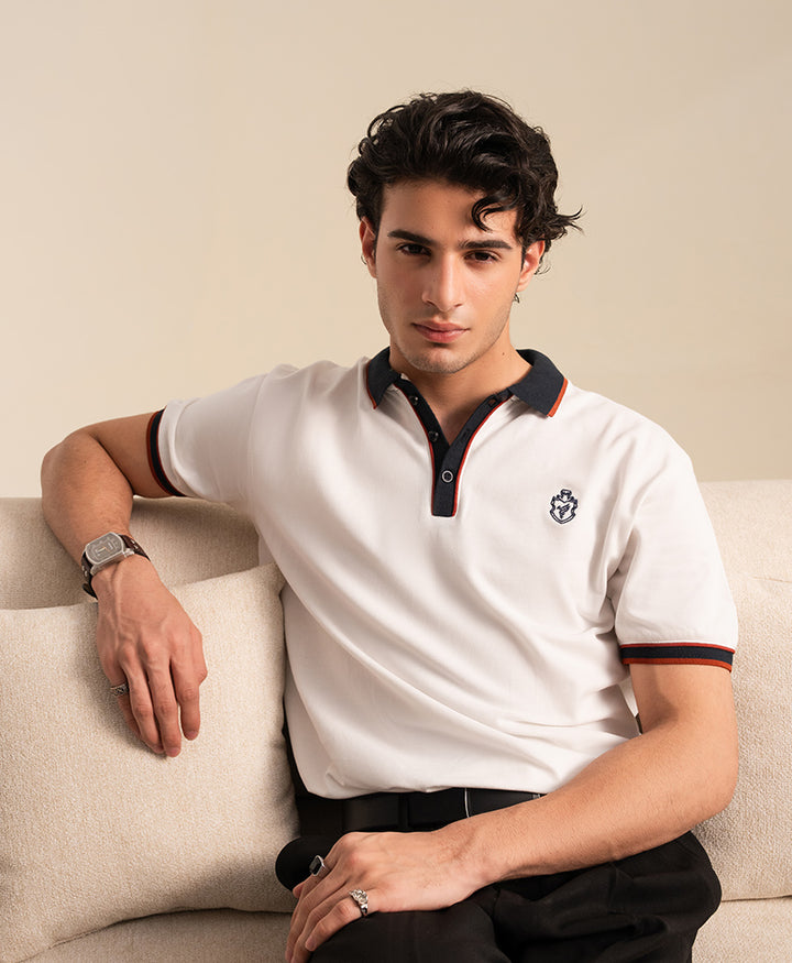 White Sports Tipped POLO