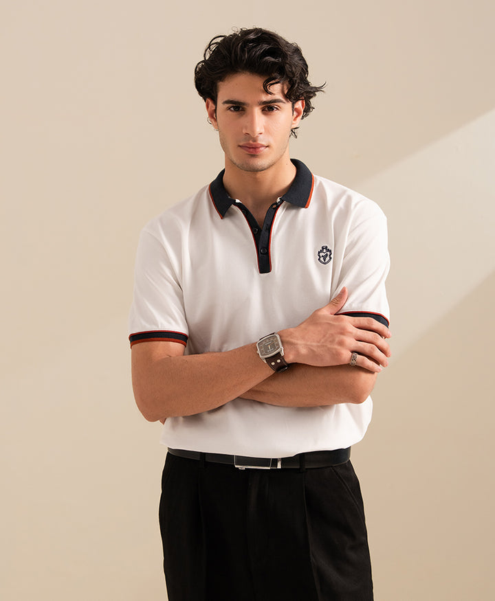 White Sports Tipped POLO
