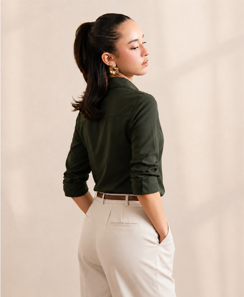 Olive Sleek Fitted Shirt (Women)