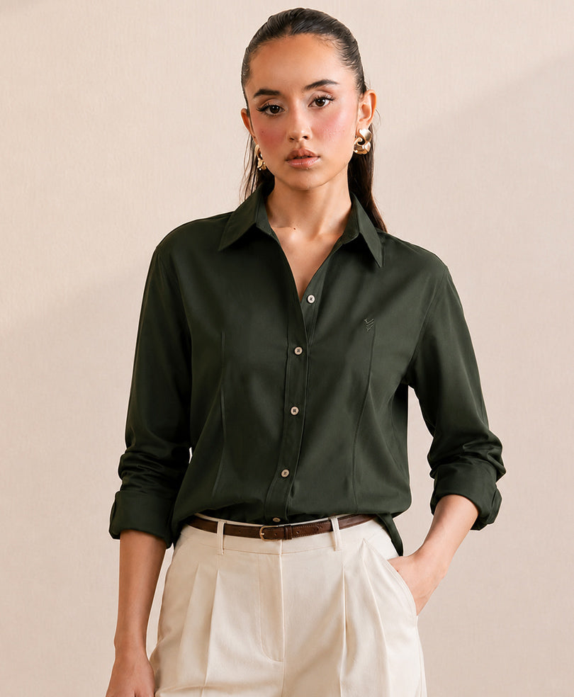 Olive Sleek Fitted Shirt (Women)