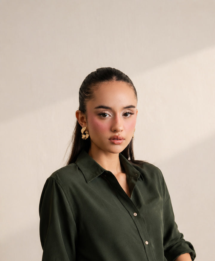 Olive Sleek Fitted Shirt (Women)