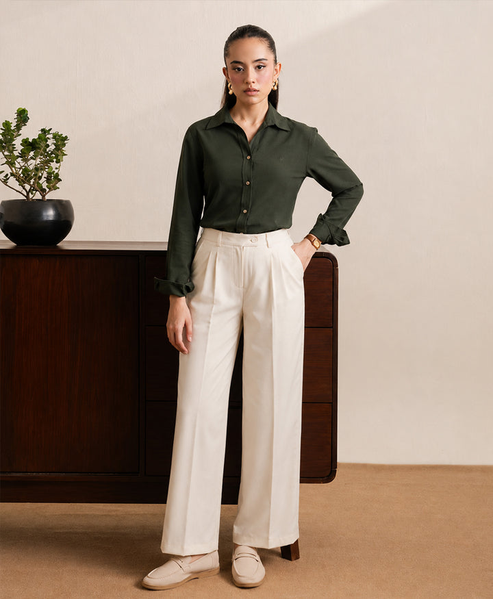 Olive Sleek Fitted Shirt (Women)