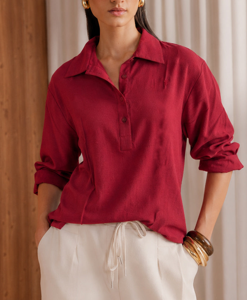 Red Half Placket Shirt (Women)