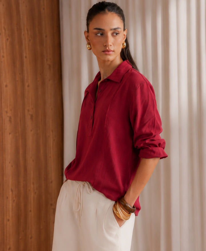 Red Half Placket Shirt (Women)
