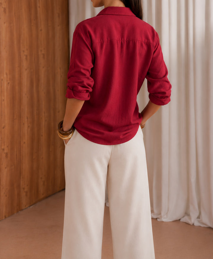 Red Half Placket Shirt (Women)