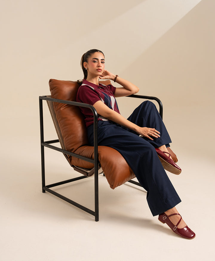 Maroon Argyle Knit POLO (Women)