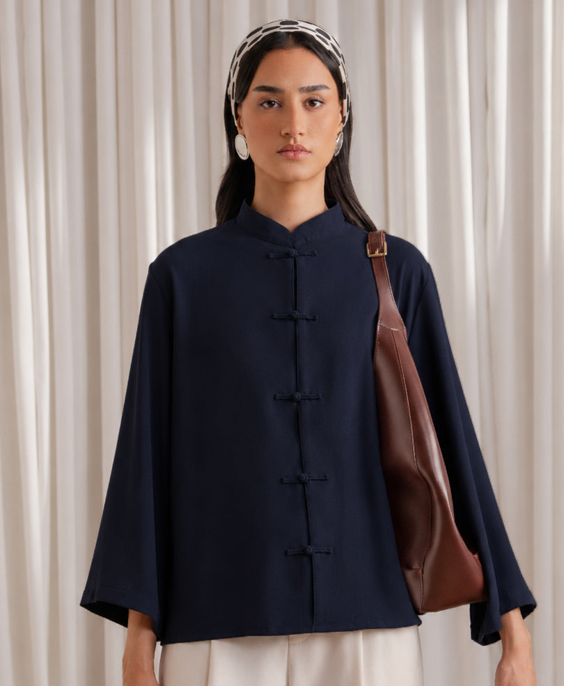 Navy Mandarin Shirt (Women)