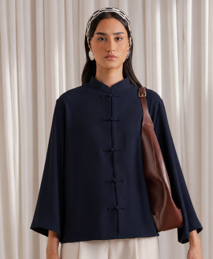 Navy Mandarin Shirt (Women)