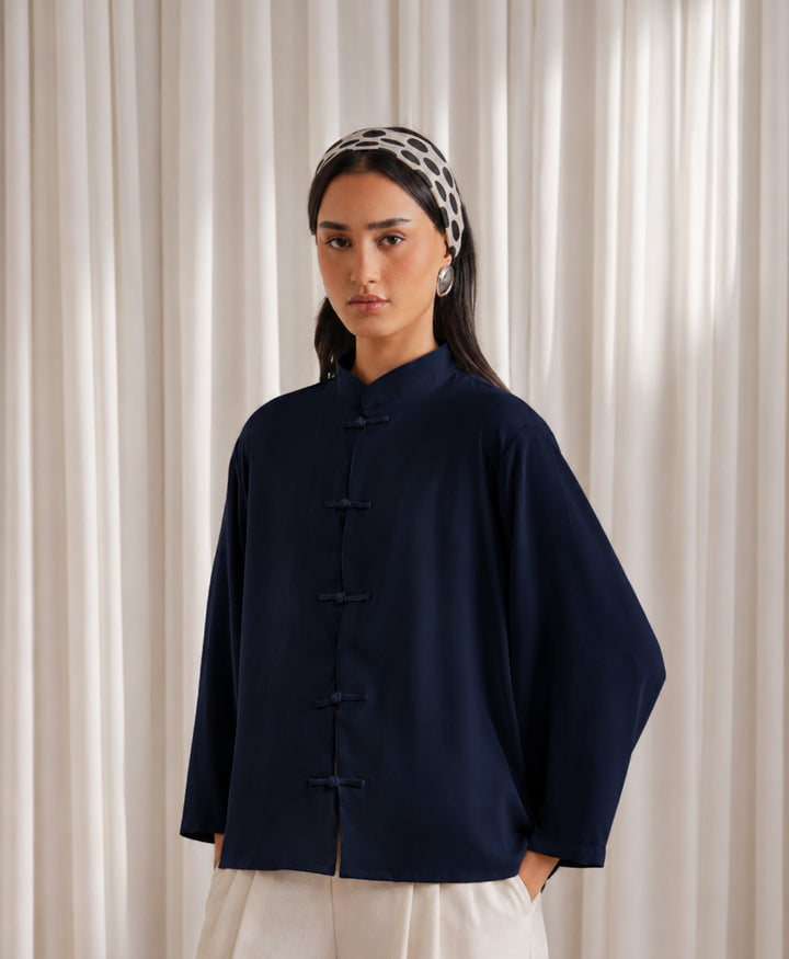 Navy Mandarin Shirt (Women)