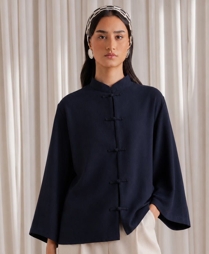 Navy Mandarin Shirt (Women)