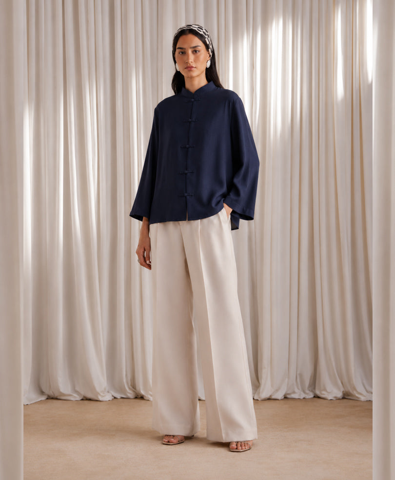 Navy Mandarin Shirt (Women)