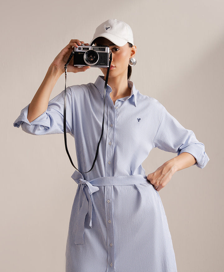 Striped Belted Shirt Dress (Women)