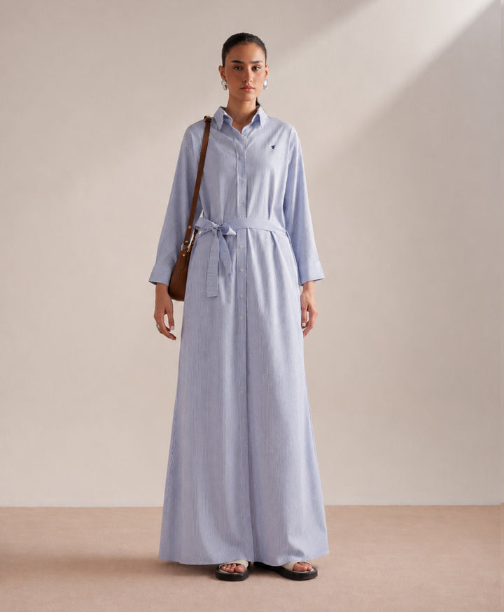 Striped Belted Shirt Dress (Women)
