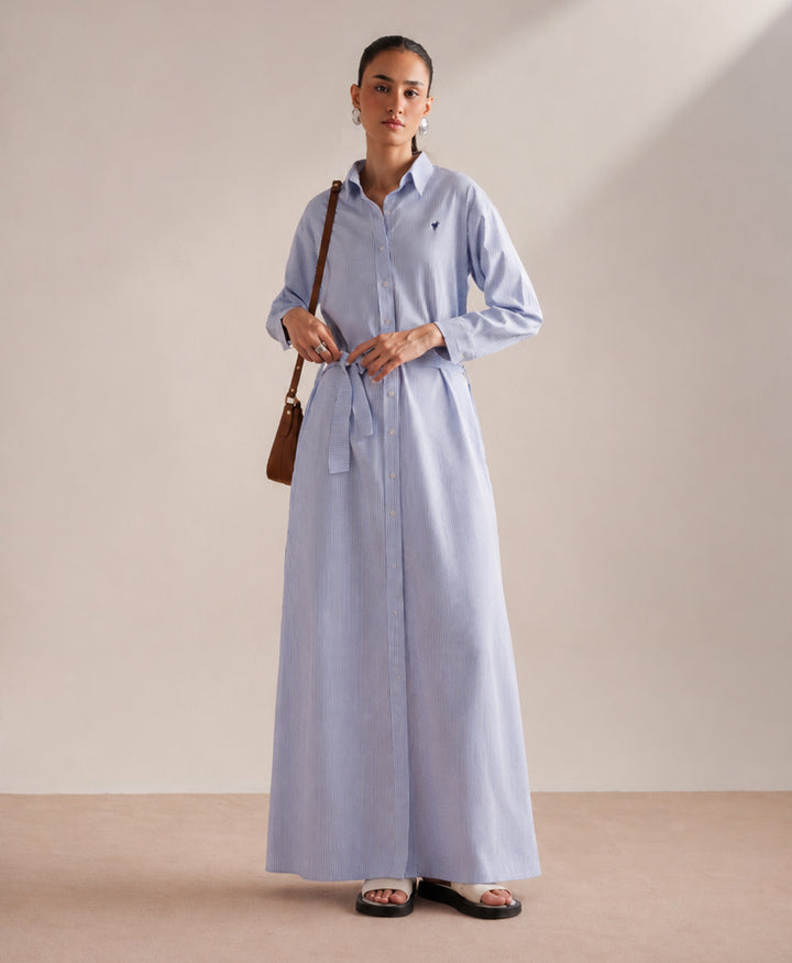 Striped Belted Shirt Dress (Women)