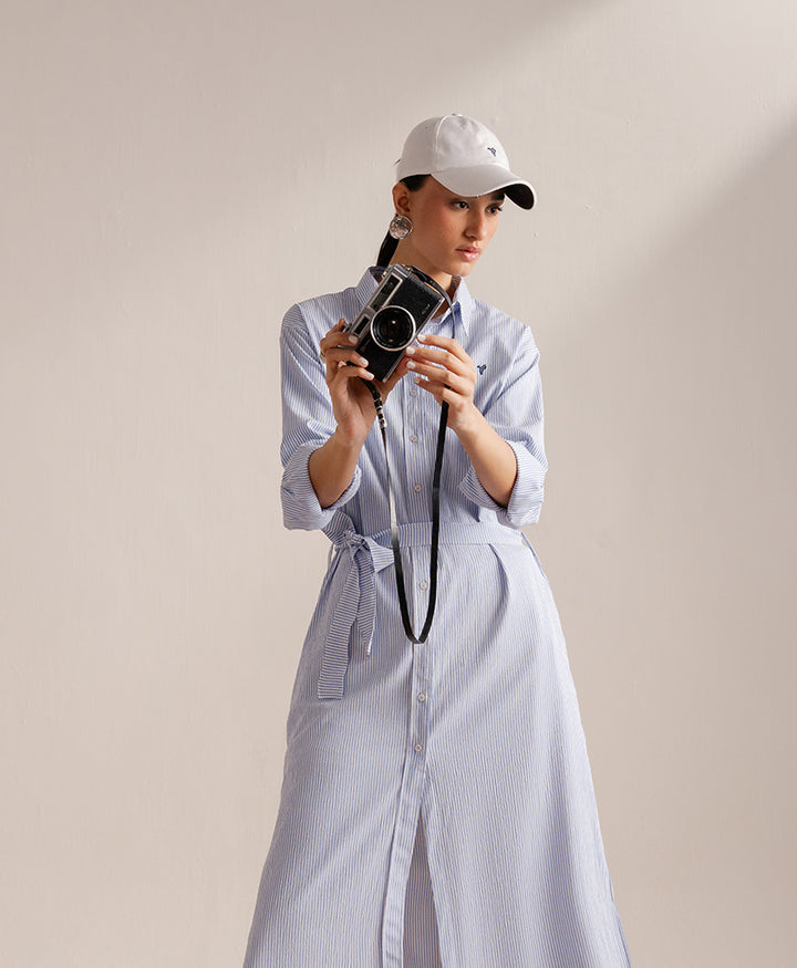 Striped Belted Shirt Dress (Women)