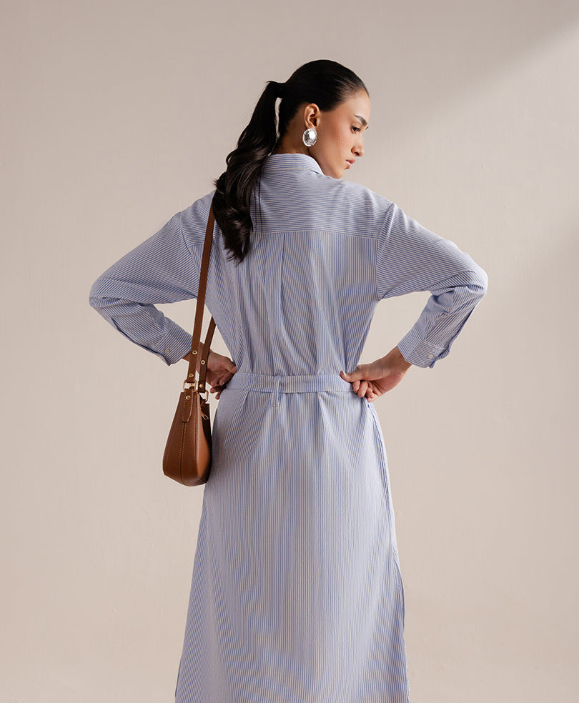 Striped Belted Shirt Dress (Women)