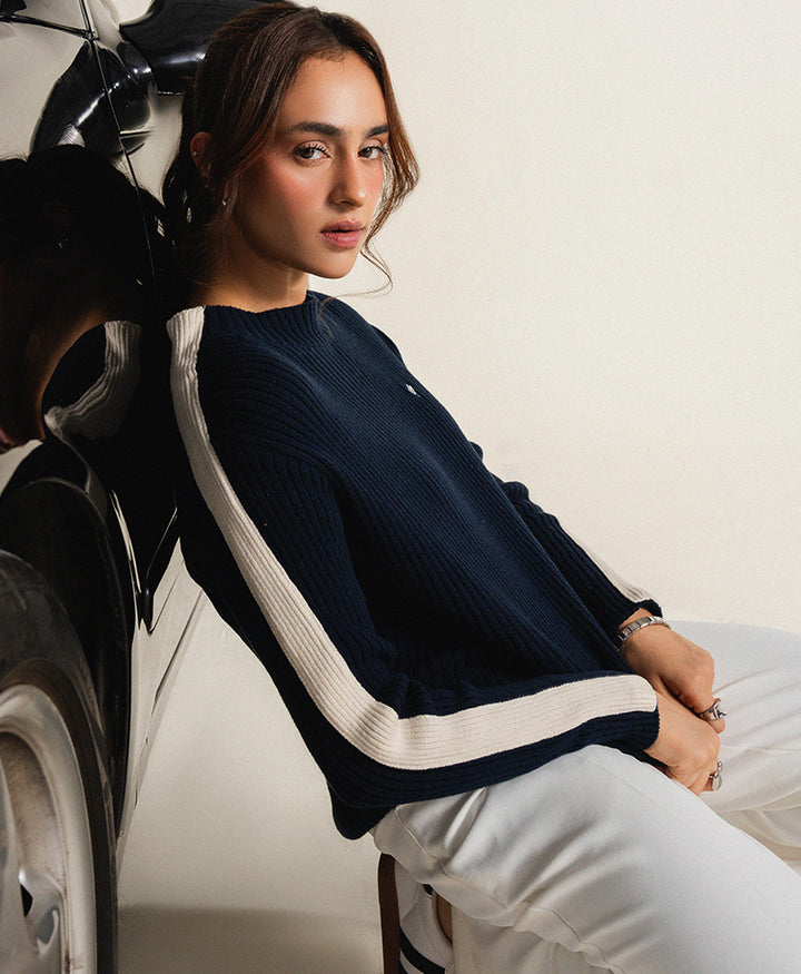 Navy & Cream Turtle Neck Sweater (Women)