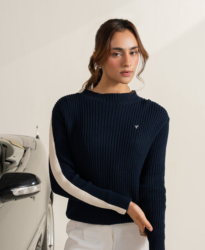 Navy & Cream Turtle Neck Sweater (Women)