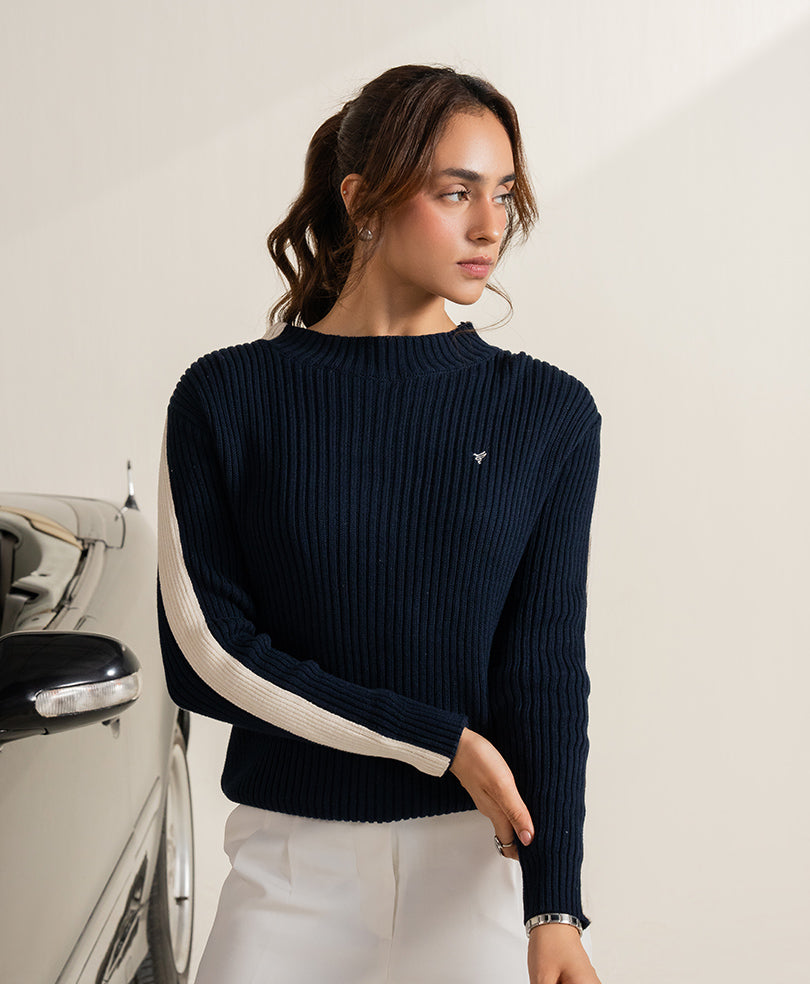Navy & Cream Turtle Neck Sweater (Women)