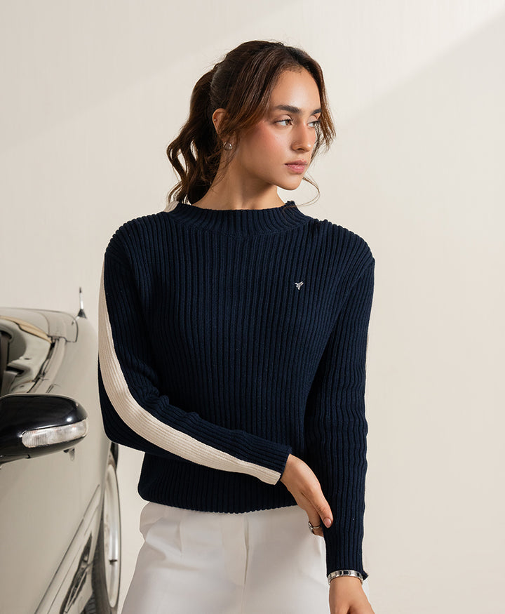 Navy & Cream Turtle Neck Sweater (Women)