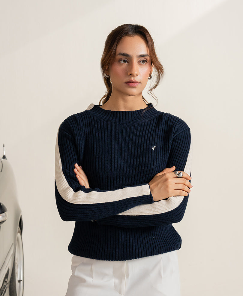 Navy & Cream Turtle Neck Sweater (Women)