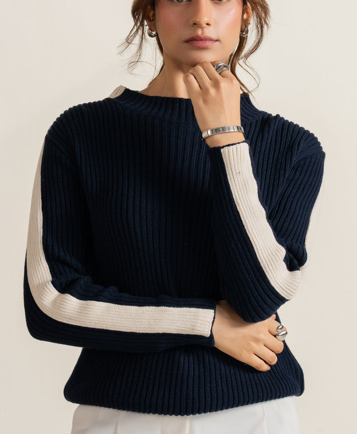 Navy & Cream Turtle Neck Sweater (Women)