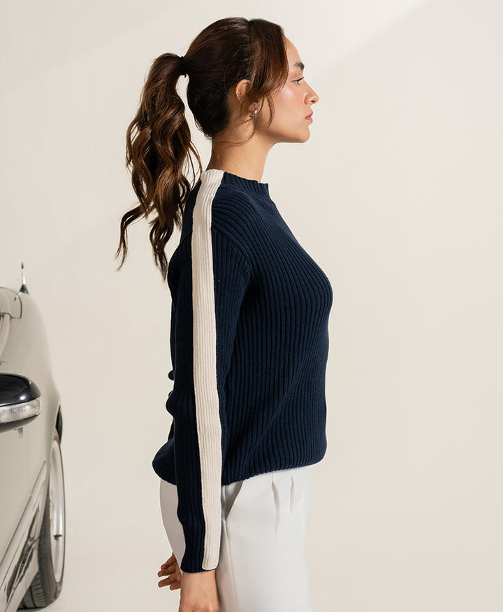 Navy & Cream Turtle Neck Sweater (Women)