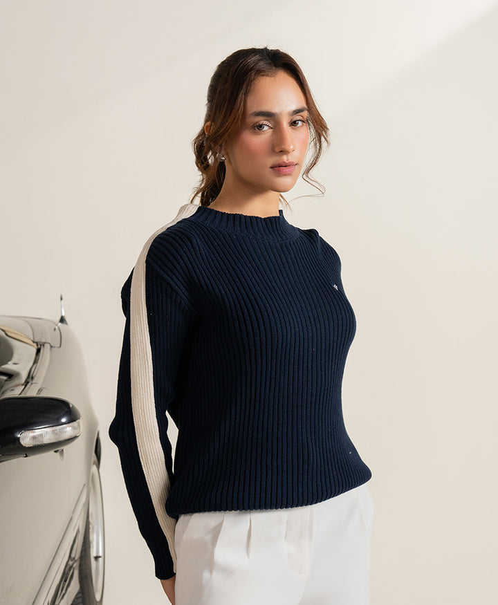 Navy & Cream Turtle Neck Sweater (Women)