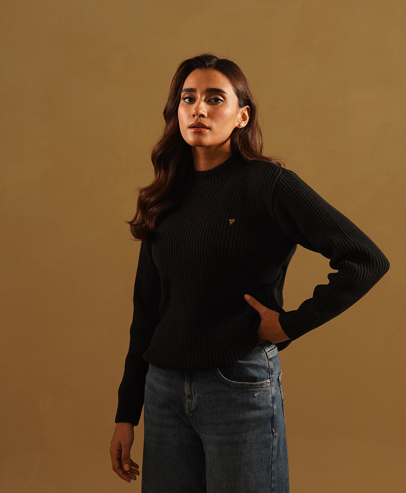 Black Mock Neck Sweater (Women)