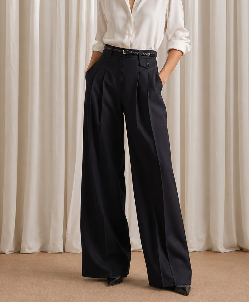 Navy Pleated Coin Pocket Pants (Women)