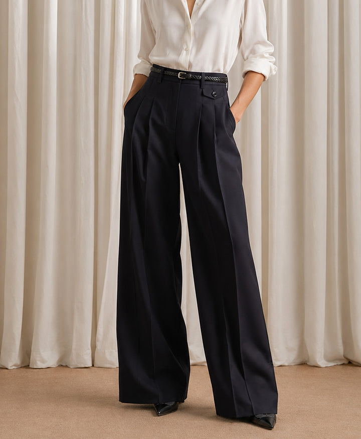 Navy Pleated Coin Pocket Pants (Women)
