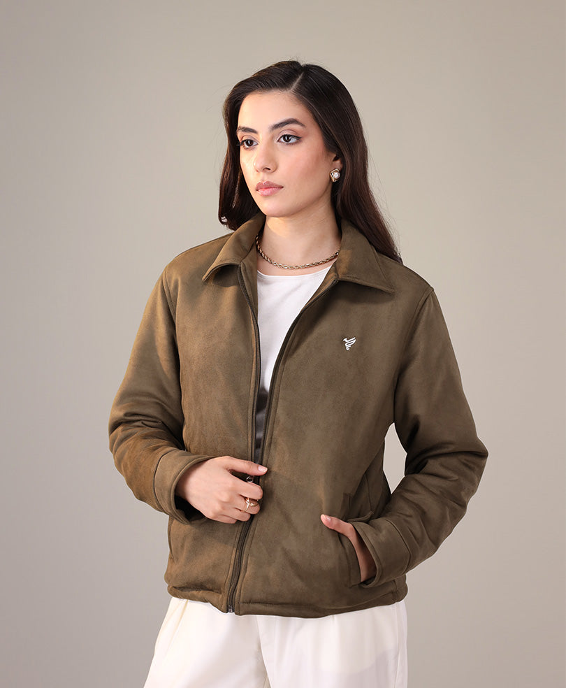 Olive Suede Flight Jacket (Women)