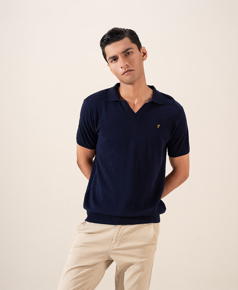 Navy Knitted POLO