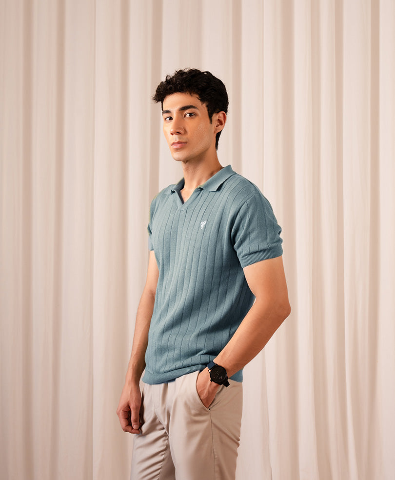 Stone Blue Knitted POLO