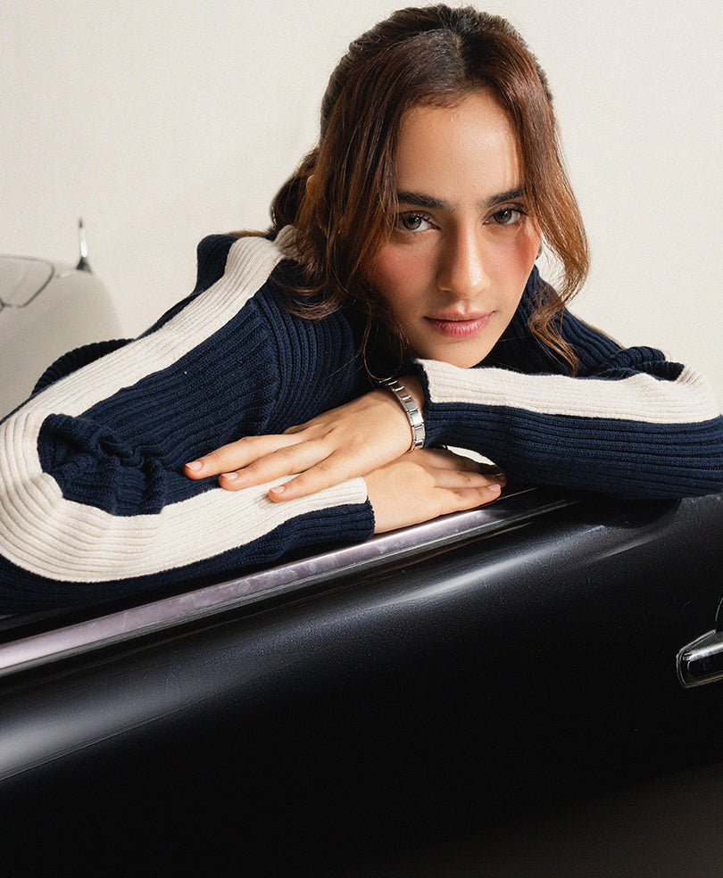 Navy & Cream Turtle Neck Sweater (Women)