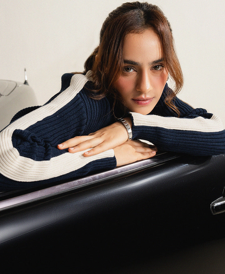 Navy & Cream Turtle Neck Sweater (Women)