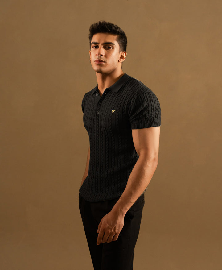 Black Cable Knit POLO