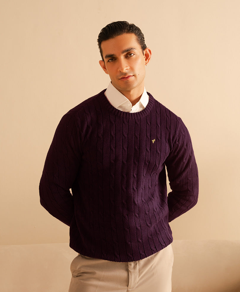 Dk Purple Cable Knit Sweater