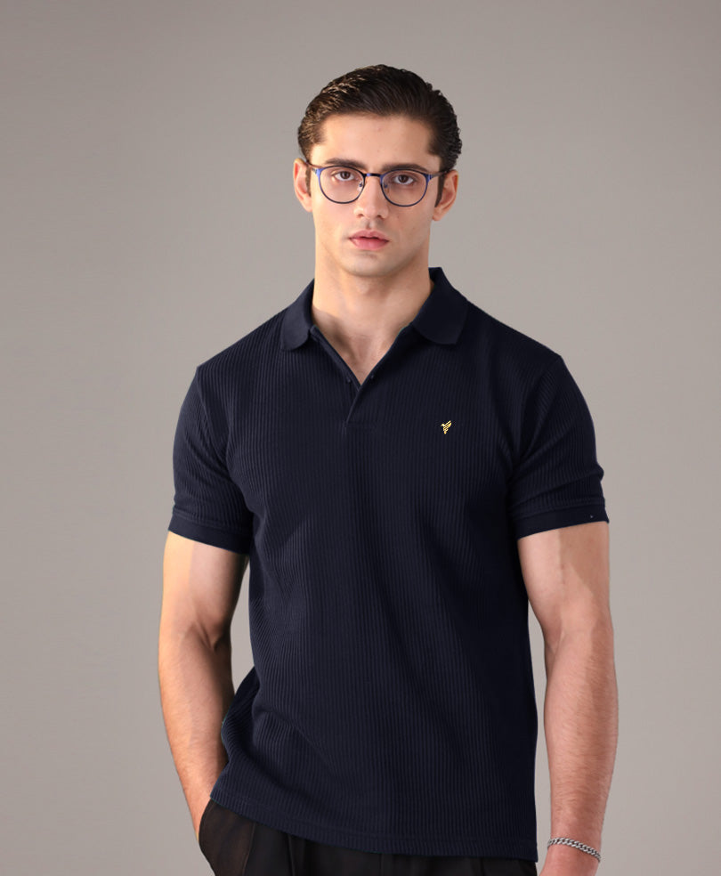 Navy Waffle Knit POLO