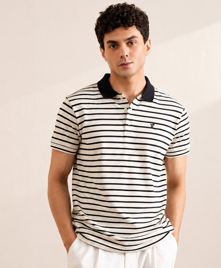 Cream Heritage Striped POLO