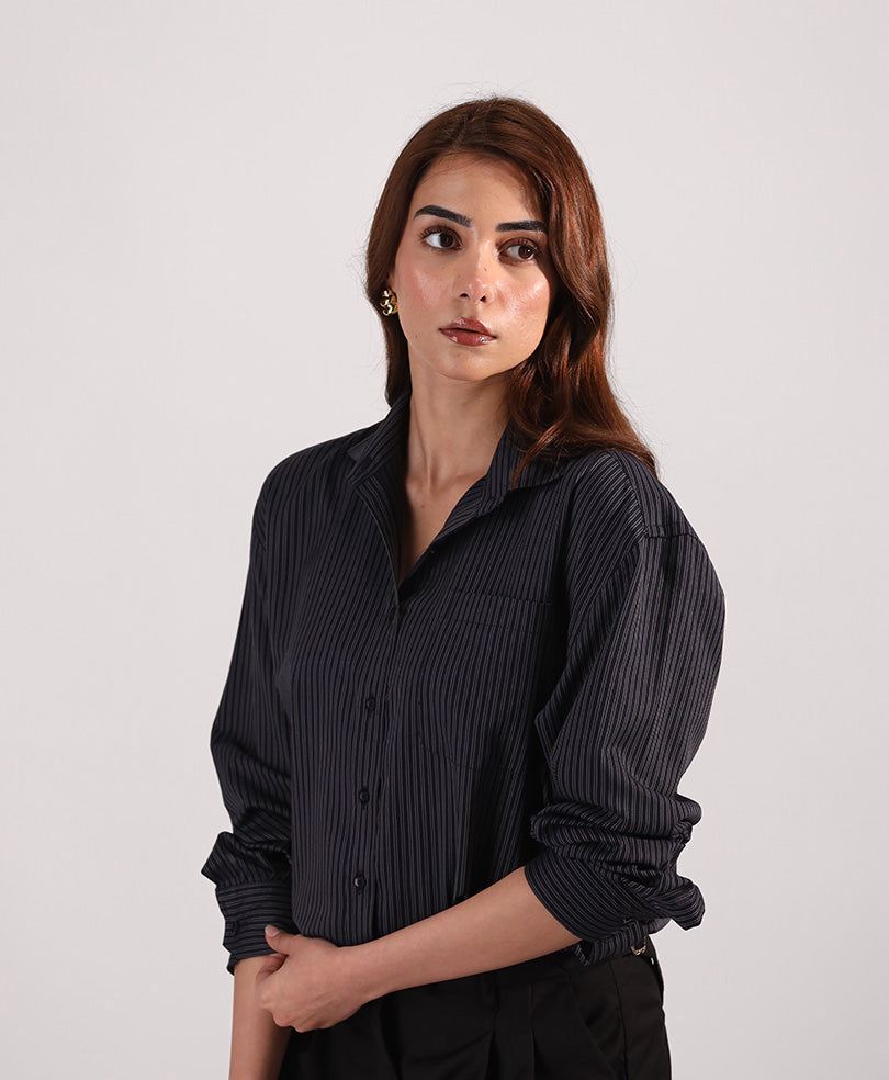 Navy Pocketed Striped Shirt (Women)