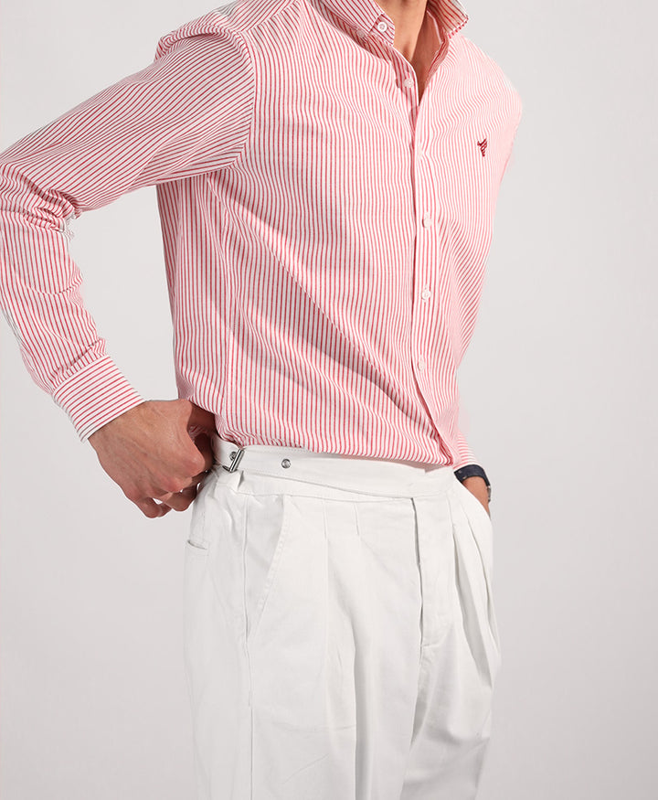 White & Red Thin Striped Shirt (Slim / Modern Fit)