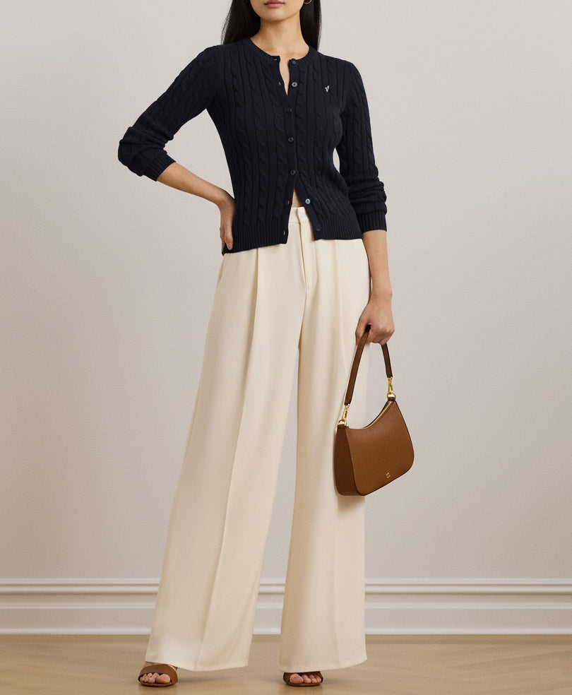 Navy Cable Knit Cardigan (Women)