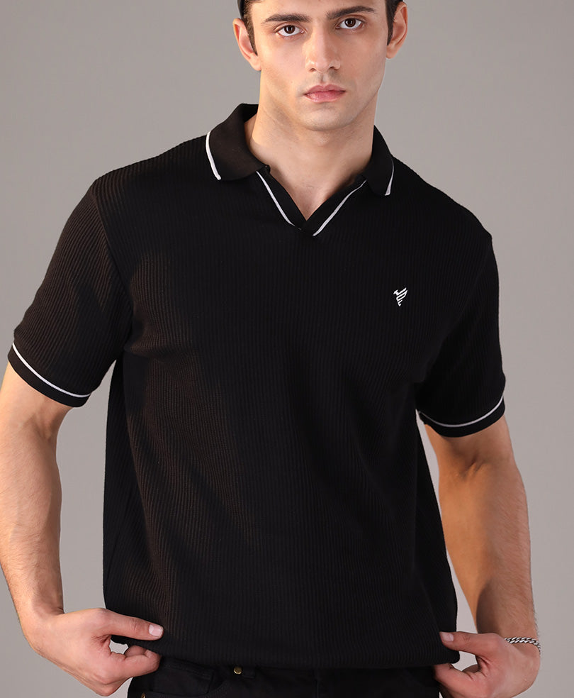 Black French Knit POLO