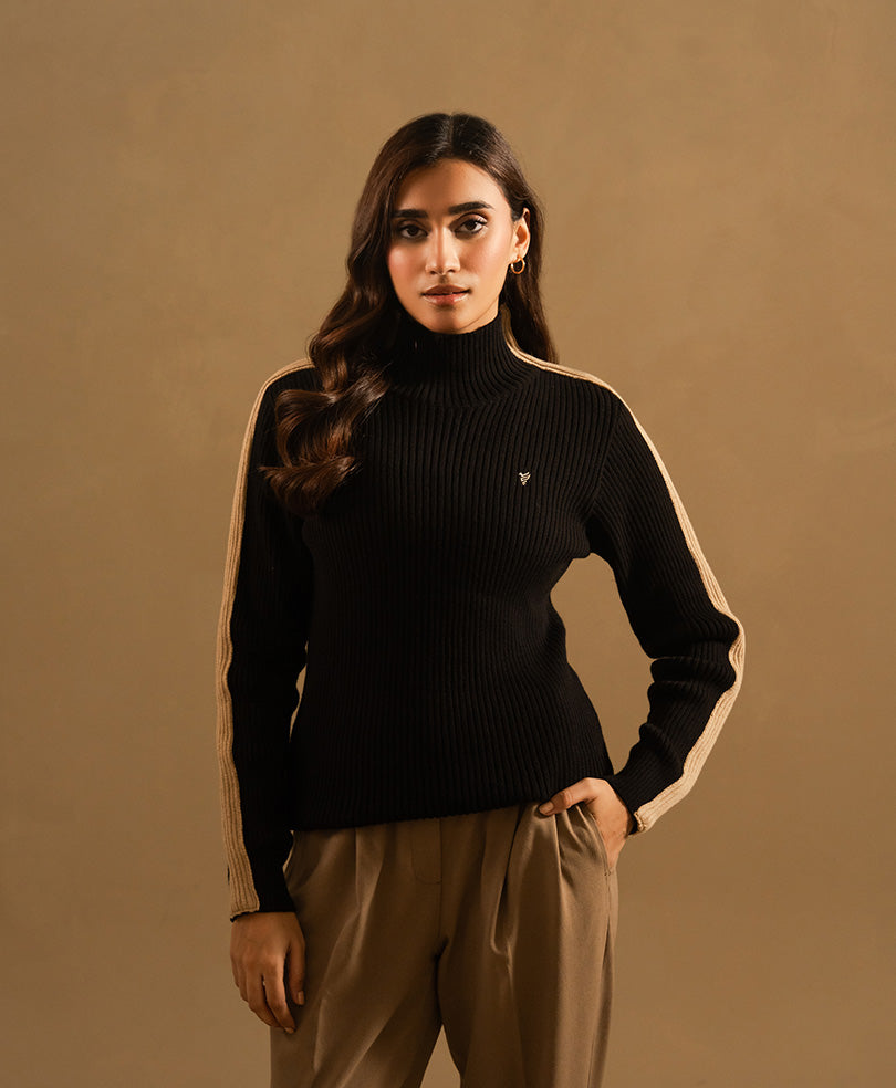 Black & Beige Turtle Neck Sweater (Women)